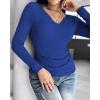 imageCHICME Women Long Sleeve Shirts Builtin Shelf Bra Tops RibKnit Top Fall OutfitsBlue