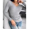 imageCHICME Women Long Sleeve Shirts Builtin Shelf Bra Tops RibKnit Top Fall OutfitsGray