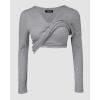 imageCHICME Women Long Sleeve Shirts Builtin Shelf Bra Tops RibKnit Top Fall OutfitsGray