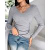 imageCHICME Women Long Sleeve Shirts Builtin Shelf Bra Tops RibKnit Top Fall OutfitsGray