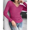 imageCHICME Women Long Sleeve Shirts Builtin Shelf Bra Tops RibKnit Top Fall OutfitsHot Pink