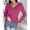 imageCHICME Women Long Sleeve Shirts Builtin Shelf Bra Tops RibKnit Top Fall OutfitsHot Pink