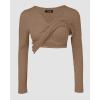 imageCHICME Women Long Sleeve Shirts Builtin Shelf Bra Tops RibKnit Top Fall OutfitsKhaki
