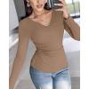 imageCHICME Women Long Sleeve Shirts Builtin Shelf Bra Tops RibKnit Top Fall OutfitsKhaki