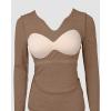 imageCHICME Women Long Sleeve Shirts Builtin Shelf Bra Tops RibKnit Top Fall OutfitsKhaki