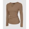 imageCHICME Women Long Sleeve Shirts Builtin Shelf Bra Tops RibKnit Top Fall OutfitsKhaki
