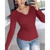 imageCHICME Women Long Sleeve Shirts Builtin Shelf Bra Tops RibKnit Top Fall OutfitsWine Red