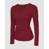 imageCHICME Women Long Sleeve Shirts Builtin Shelf Bra Tops RibKnit Top Fall OutfitsWine Red