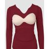 imageCHICME Women Long Sleeve Shirts Builtin Shelf Bra Tops RibKnit Top Fall OutfitsWine Red