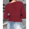 imageCHICME Women Long Sleeve Shirts Builtin Shelf Bra Tops RibKnit Top Fall OutfitsWine Red