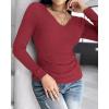 imageCHICME Women Long Sleeve Shirts Builtin Shelf Bra Tops RibKnit Top Fall OutfitsWine Red