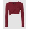 imageCHICME Women Long Sleeve Shirts Builtin Shelf Bra Tops RibKnit Top Fall OutfitsWine Red