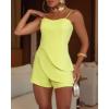 imageCHICME Women Rompers for Summer Dressy Spaghetti Strap Ruched Short Jumpsuit Casual Waist Bodycon OveralYellow