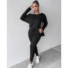 imageCHICME Women Tracksuit 2025 Fall 2 piece Outfits Off The Shoulder Long Sleeve Tops and Pants SetAblack