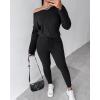 imageCHICME Women Tracksuit 2025 Fall 2 piece Outfits Off The Shoulder Long Sleeve Tops and Pants SetAblack