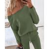 imageCHICME Women Tracksuit 2025 Fall 2 piece Outfits Off The Shoulder Long Sleeve Tops and Pants SetArmy Green