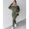 imageCHICME Women Tracksuit 2025 Fall 2 piece Outfits Off The Shoulder Long Sleeve Tops and Pants SetArmy Green