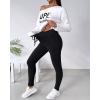 imageCHICME Women Tracksuit 2025 Fall 2 piece Outfits Off The Shoulder Long Sleeve Tops and Pants SetBlack