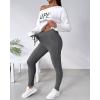 imageCHICME Women Tracksuit 2025 Fall 2 piece Outfits Off The Shoulder Long Sleeve Tops and Pants SetGray