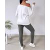 imageCHICME Women Tracksuit 2025 Fall 2 piece Outfits Off The Shoulder Long Sleeve Tops and Pants SetGray