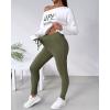 imageCHICME Women Tracksuit 2025 Fall 2 piece Outfits Off The Shoulder Long Sleeve Tops and Pants SetGreen