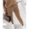 imageCHICME Women Tracksuit 2025 Fall 2 piece Outfits Off The Shoulder Long Sleeve Tops and Pants SetKhaki