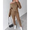 imageCHICME Women Tracksuit 2025 Fall 2 piece Outfits Off The Shoulder Long Sleeve Tops and Pants SetKhaki