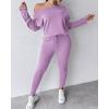 imageCHICME Women Tracksuit 2025 Fall 2 piece Outfits Off The Shoulder Long Sleeve Tops and Pants SetPurple