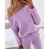 imageCHICME Women Tracksuit 2025 Fall 2 piece Outfits Off The Shoulder Long Sleeve Tops and Pants SetPurple