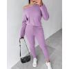 imageCHICME Women Tracksuit 2025 Fall 2 piece Outfits Off The Shoulder Long Sleeve Tops and Pants SetPurple