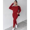 imageCHICME Women Tracksuit 2025 Fall 2 piece Outfits Off The Shoulder Long Sleeve Tops and Pants SetRed
