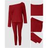 imageCHICME Women Tracksuit 2025 Fall 2 piece Outfits Off The Shoulder Long Sleeve Tops and Pants SetRed