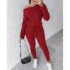 imageCHICME Women Tracksuit 2025 Fall 2 piece Outfits Off The Shoulder Long Sleeve Tops and Pants SetRed