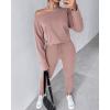 imageCHICME Women Tracksuit 2025 Fall 2 piece Outfits Off The Shoulder Long Sleeve Tops and Pants SetZred Bean