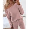 imageCHICME Women Tracksuit 2025 Fall 2 piece Outfits Off The Shoulder Long Sleeve Tops and Pants SetZred Bean