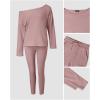 imageCHICME Women Tracksuit 2025 Fall 2 piece Outfits Off The Shoulder Long Sleeve Tops and Pants SetZred Bean