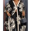 imageCHICME Womens 2 Piece Outfits 2025 Abstract Print Batwing Sleeve V Neck Top with High Slit and Loose Wide Leg Pants SetCblack