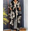 imageCHICME Womens 2 Piece Outfits 2025 Abstract Print Batwing Sleeve V Neck Top with High Slit and Loose Wide Leg Pants SetCblack