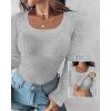 imageCHICME Womens 2025 Long Sleeve U Neck T Shirts with Builtin Shelf Updated Bra Ribbed Knit Seamless Basic TopsGray
