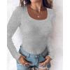 imageCHICME Womens 2025 Long Sleeve U Neck T Shirts with Builtin Shelf Updated Bra Ribbed Knit Seamless Basic TopsGray