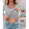 imageCHICME Womens 2025 Long Sleeve U Neck T Shirts with Builtin Shelf Updated Bra Ribbed Knit Seamless Basic TopsGray