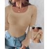 imageCHICME Womens 2025 Long Sleeve U Neck T Shirts with Builtin Shelf Updated Bra Ribbed Knit Seamless Basic TopsKhaki