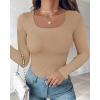 imageCHICME Womens 2025 Long Sleeve U Neck T Shirts with Builtin Shelf Updated Bra Ribbed Knit Seamless Basic TopsKhaki