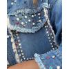 imageCHICME Womens Casual Denim Jacket for Women 2025 Contrast Sequin Long Sleeve Rhinestone Denim JacketsColorful Rhinestoneblue