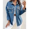 imageCHICME Womens Casual Denim Jacket for Women 2025 Contrast Sequin Long Sleeve Rhinestone Denim JacketsColorful Rhinestoneblue