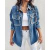 imageCHICME Womens Casual Denim Jacket for Women 2025 Contrast Sequin Long Sleeve Rhinestone Denim JacketsColorful Rhinestoneblue