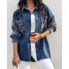 imageCHICME Womens Casual Denim Jacket for Women 2025 Contrast Sequin Long Sleeve Rhinestone Denim JacketsLighted Blue