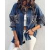 imageCHICME Womens Casual Denim Jacket for Women 2025 Contrast Sequin Long Sleeve Rhinestone Denim JacketsLighted Blue