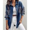 imageCHICME Womens Casual Denim Jacket for Women 2025 Contrast Sequin Long Sleeve Rhinestone Denim JacketsLighted Blue