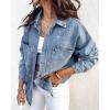 imageCHICME Womens Casual Denim Jacket for Women 2025 Contrast Sequin Long Sleeve Rhinestone Denim JacketsRhinestone Decorblue
